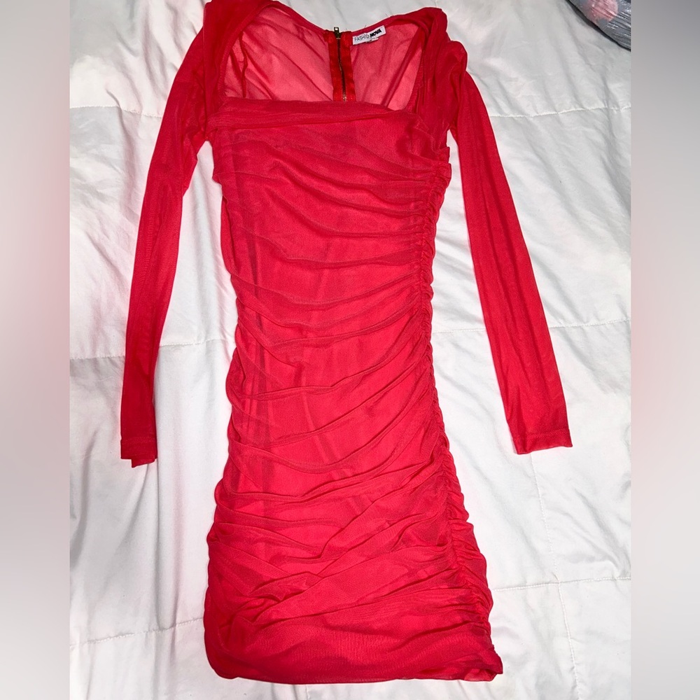 Fashion nova hot pink ruched dress size large
